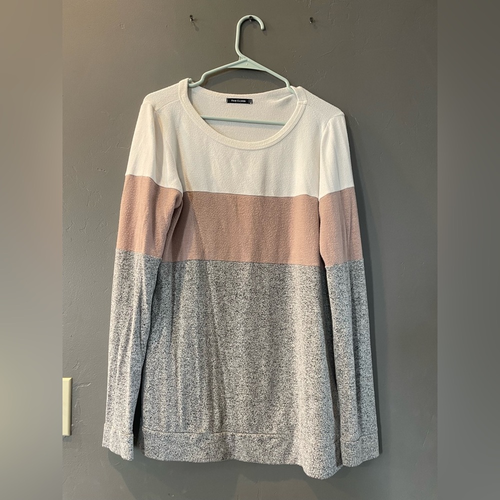 Gray pink and white sweater